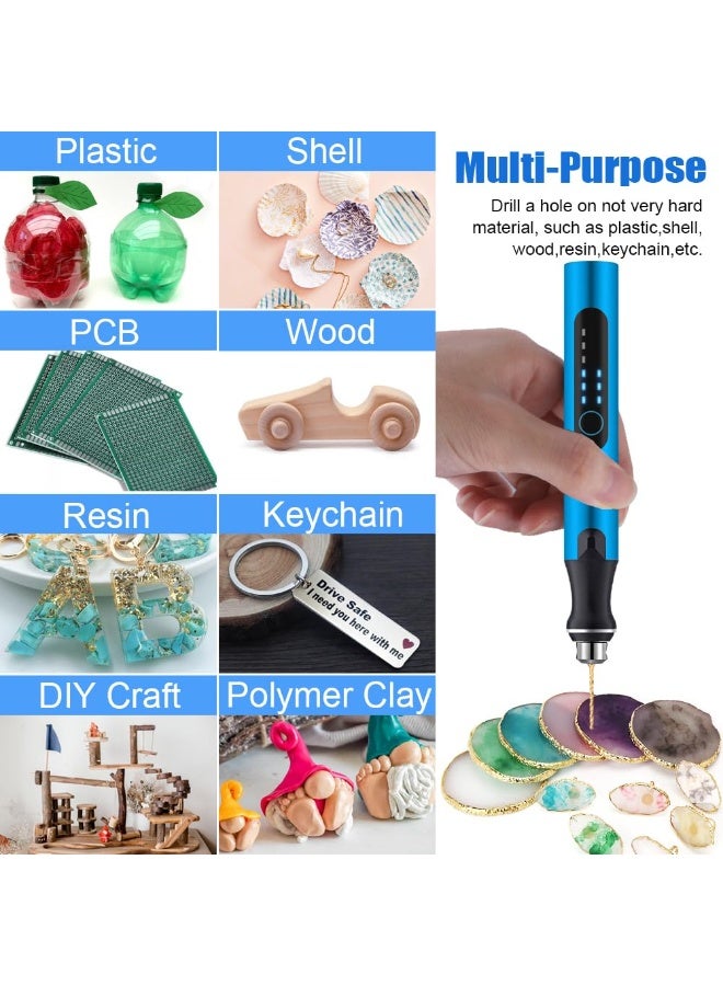 3-Speed Cordless Mini Drill Pen With 8 Small Drill Bits,Rechargeable Electric Hand Drill Pin Vise,Resin Drill Set For Jewelry Making,Resin,Plastic,Wood,Keychains DIY (BLUE) - Image 4